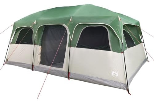 vidaXL Familienzelt, Campingzelt für 10 Personen, Gruppenzelt mit Abnehmbarem Überzelt, Outdoor Zelt Trekkingzelt Leicht Tragbar, Grün Wasserdicht