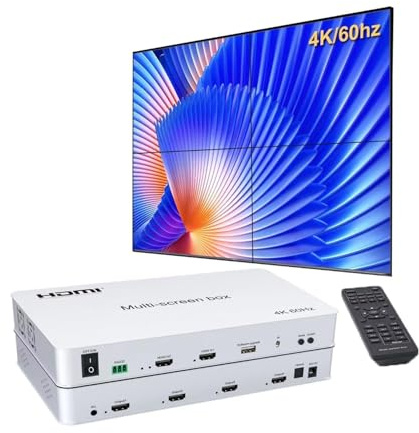 GKRONG Video Wall Controller 2x2 4K60HZ, HDMI 2.0, 3840x2160@60Hz, 14 Modes, Remote & RS232 Control, mit Out Audio & Memory