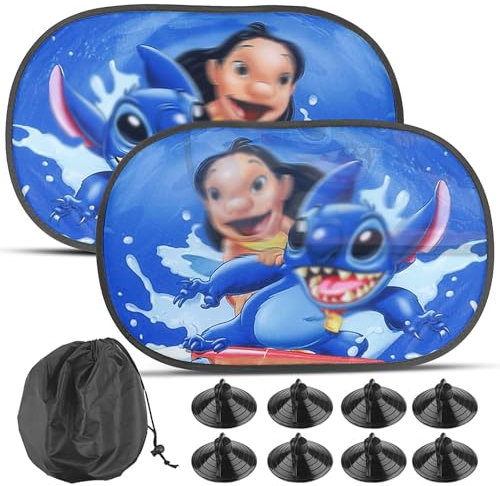 AnnuzoQ Sonnenschutz Auto Seitenscheibe Baby Kinder für Stitch, mit uv Schutz, Autofenster mit Saugnäpfen, 2 Stück, 51x 31cm