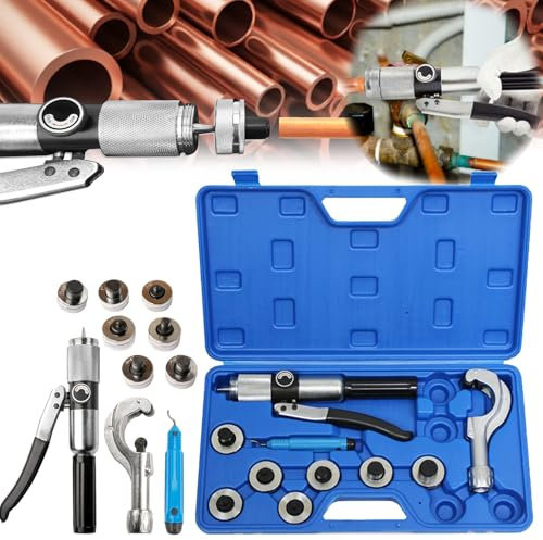Extenseur Tube Hydraulique, Kit D'outils Sertissage Tuyau Hydraulique Avec Outil D'ébavurage Coupe-Tube Et 7 Têtes D'expansion Pour Tuyaux En Cuivre 3/8 à 1-1/8'' Outils D'extension Cvc (3/8~1-1/8)