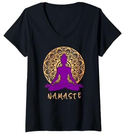 Damen Lotusblume Yoga Pose Yin Yang Meditation Mandala Namaste T-Shirt mit V-Ausschnitt