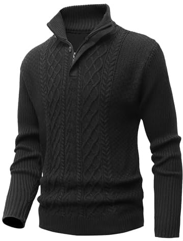 MeiLayM Jersey de Forro Polar para Hombre Cuello Alto Caliente Suéter con Media Cremallera Slim Fit Manga Larga Invierno Sudadera Abrigo