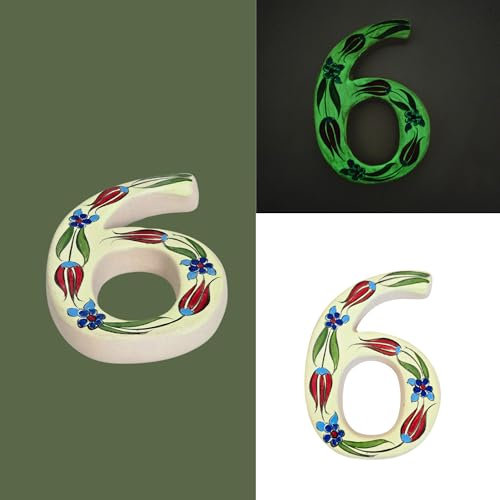 Glow-in-the-Dark Ceramic House Numbers, Reflective Address Tiles, Illuminated Home Decor, Weatherproof & Durable Unique Nighttime Plaques (6)