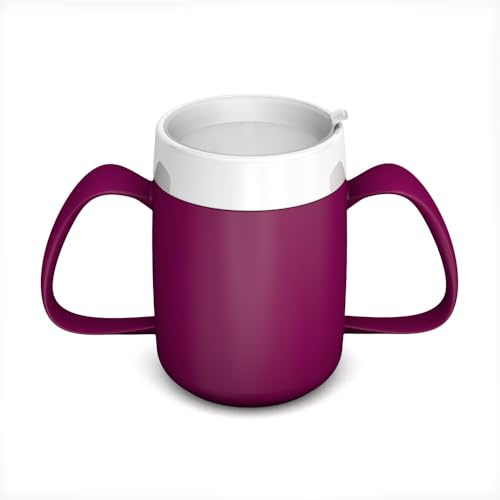 Ornamin 2-Henkel-Becher Pflegebecher mit Trinkaufsatz für Senioren & Pflegebedarf | brombeer | Trinkbecher | Trinkhilfe | Schnabelbecher | Ergonomischer Becher