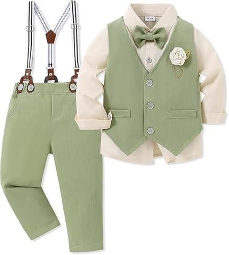 Zoerea Bimbo Completini e Coordinati Gentiluomo Abbigliamento Ragazzino Battesimo Cerimonia Abbigliamento Set Camicia Fiocco+Gilet+Pantaloni+Corsage 1-5 Anni