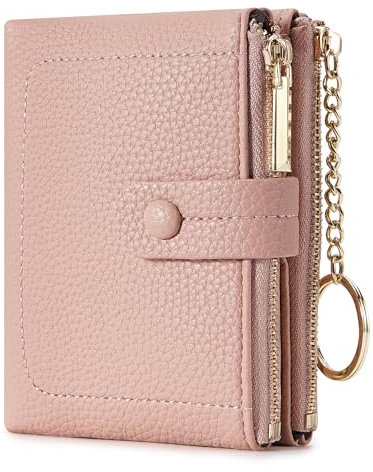 HKCLUF Portafoglio Piccolo Da Donna,Pelle Morbida Portafogli Donna Doppia Lampo,Portamonete Piccolo Portacarte Con Portachiavi Rosa
