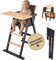 VILHA Klapp-Treppenhochstuhl, Bereits Montiert Baby Hochstuhl aus massivem Holz mit Sitzkissen, Holz Essbrett und Schutzbügel, 3-Punkt-Gurt und Schrittgurt, Highchair ab 6 Monaten, Platzsparend