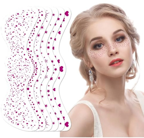 Zernblend Lot De 6 Autocollants Temporaires Visage Étoile Cœur Rose, Visage Brillant, Tatouage Visage Carnaval, Tatouage Visage