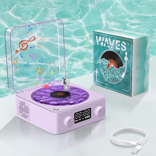 The Waves Vinyl Player - Giradischi in vinile con luce a costine d'acqua, lettore di registrazione stereo a 360° con 3 modalità di luce regolabile e 4 modalità di suono naturale, compatibile con