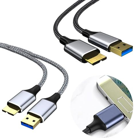 2pcs Hard Drive Cable Usb 3.0 Cable External Hard Drive Cable 0.5M Usb 3.0 To Micro B Braided Compatible with Portable External Hard Drives My Passport Wd Elements Toshiba Lacie Maxtor Samsung Galaxy