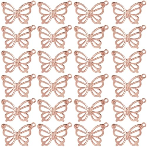 SUNNYCLUE 1 scatola 60 pezzi Farfalle Ciondoli Oro Rosa Farfalla Ciondolo Lega Primavera Piccolo Metlega Natura Mosca Insetto Ciondoli per Gioielli Creazione Risultati Fai Da Te Collane Orecchini Brac