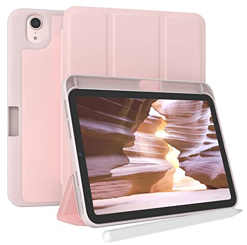 EAZY CASE - Étui de Protection avec Porte-Stylet pour iPad Mini 7 (2024) Etui Tablette Housse Touchpen Smartcase détachable Pliable Auto Sleep Wake Up en Rose