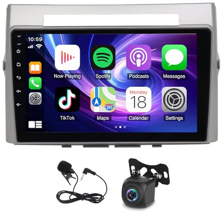 Android 14 Autoradio mit Navi für Toyota Corolla Verso AR10 2003-2009 CarPlay Android Auto, 9 Zoll HD Touch Display Bildschirm 2Din GPS WiFi Navi Bluetooth Mirror Link Radio FM/RDS+Rückfahrkamera