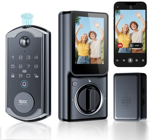 SMRTIPLX Video Smart Lock S398, 4-in-1 Camera + Video Doorbell + Fingerprint Keyless Door Lock + Indoor Display Monitor, Smart WiFi Deadbolt, App Remote Control, Easy Installation, Chime Included