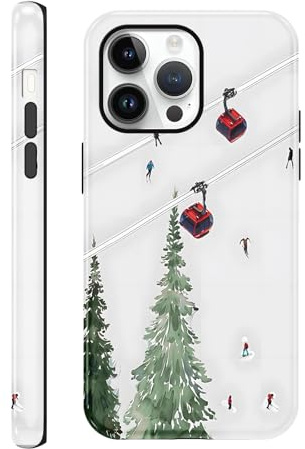 Foonary Weihnachten Handyhülle für iPhone 14 Pro Hülle Skifahren, Christmas Aesthetic Winter Snow Muster,Silikon Schutzhülle Print Design für Frauen Mädchen, Cover Kratzfest Case für iPhone 14Pro 6,1