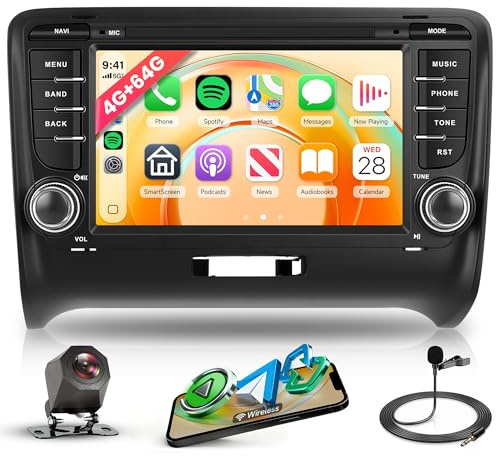 4G+64G Wireless Carplay Android Autoradio für Audi TT MK2 8j 2006-2014 7 Zoll Touchscreen Autoradio mit Android Auto Navi GPS WIFI Mirror Link Bluetooth FM/RDS/32EQ/USB Lenkradsteuerung Rückfahrkamera