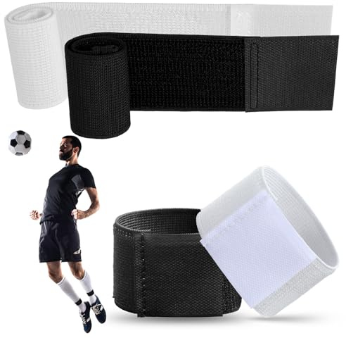 Grevosea 4 Pcs Soccer Shin Guard Straps, Adjustable Shin Guard Sleeves Holders Football Sock Bands Shinguard Stays for Kids Youths Adults Sports Running (Black, White)