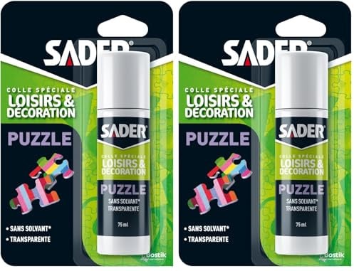 Sader Colle Puzzle – Collage de Pièces de Puzzle Entre Elles – Applicateur Pratique – Sans Solvant – Transparente – Flacon de 75 ml (Lot de 2)