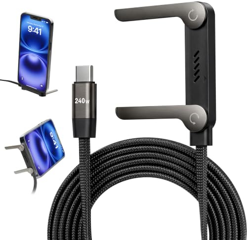 2-in-1-Usb C Ladekabel mit Ständer Multi Ladekabel mit unsichtbarem Ständer | 240W Schnellladung USB C auf USB C Kabel für Smartphones, Tablets, Laptops und Gaming-Geräte