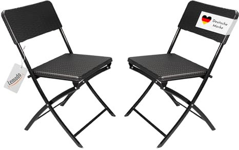 Lemodo Klappstuhl 2er Set, Stühle mit Lehne und Sitzfläche in Rattan-Optik, robuster Gartenstuhl, mit 150kg belastbar