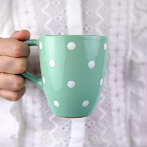 City to Cottage | Tasse Mug à café, à thé, chocolat chaud | bleue turquoise à pois blancs en céramique avec grande anse faite et peinte à la main | 300ml