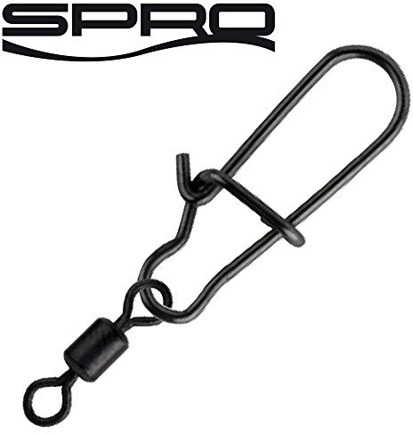 Spro Matt Black Easy Snap + Rolling Swivel - Snaps zum Spinnfischen, Einhänger zum Spinnfischen, Hechtwirbel, Hechtvorfach, Größe/Tragkraft/Packungsinhalt:Gr. 00+12 / 5kg / 13 Stück