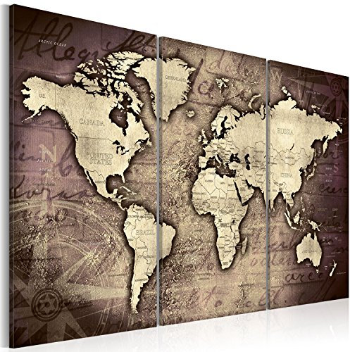 B&D XXL englische Weltkarte Pinnwand & Vlies Leinwand Bild 135x90 cm XXL Bilder mit Kork Rückwand Korktafel Kunstdruck Wandbilder Lernkarte Reise Landkarte k-A-0066-p-c