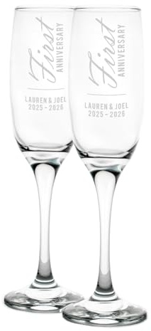 The Gift Experience Personalised 1st Anniversary Champagne Flutes, Personalised Gifts, Champagne Glass, Wedding Gifts