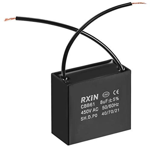 sourcing map Ceiling Fan Capacitor CBB61 8uF 450V AC 2 Wires Metalized Polypropylene Film Capacitors 47x23x41mm for Water Pump Motor Generator