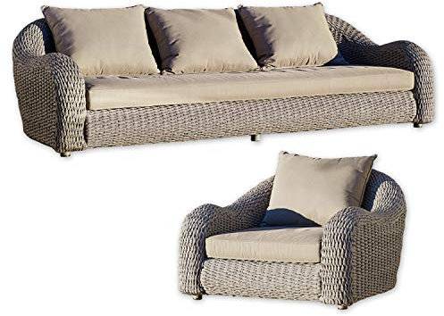 Loberon Sitzgruppe Tarnos, innovatives Design, weiche Haptik, inkl. wasserfester Kissenbezüge, Outdoormöbel, Gartenmöbel, Aluminium, Olefinfaser, Schaumstoff, Taupe