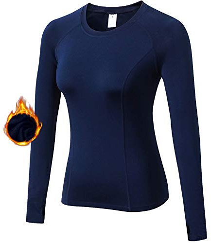 Sillictor Thermal Base Layer Womens Wicking Ski Base Layers with Thumb Hole Long Sleeve Running Top for Sports Gym Hiking Cycling Women Compression Tops High Wicking Breathable Warm 5021 Navy L
