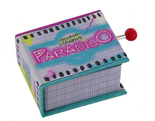 Spieluhr/Spieldose/Musikdose/Musikbox mit Handkurbel in Form eines illustrierten Pappbuchs mit 18-Ton-Spielwerk - Cinema Paradiso - Abschließendes Thema des Films (Ennio Morricone)