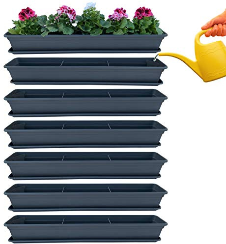 Hossi's Wholesale Blumenkasten mit Wasserspeicher 80cm, 6 Stück, Balkon Pflanzenkasten in Anthrazit mit Untersetzer