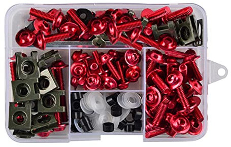 155 Stück Motorrad Windschutzscheibe Karosserie Verkleidungsschrauben Schrauben,MoreChioce Aluminium Karosserie Befestigungsclips Schrauben Universal M5 M6 Schrauben Kit Motorradzubehör,Rot