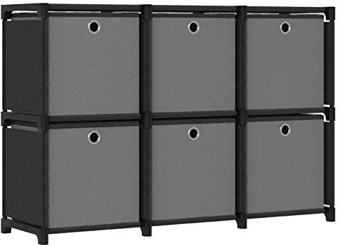 Tidyard Bücherregal Würfel Regal mit Boxen 6 Fächer Treppenregal Organizer fürs Wohnzimmer Aufbewahrungsregal fürs Schlafzimmer Kinderzimmer Badezimmer Schwarz 103x30x72,5 cm Stoff