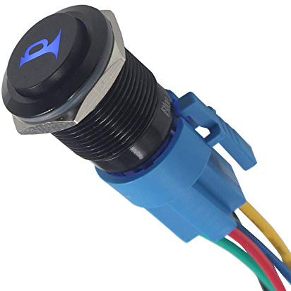ETOPARS Schwarzer Fall 19mm 12V 5A Kfz Blau Licht Hupe Lautsprecher Druckknopf Kippschalter Momentschalter Wippschalter Selbst Steckdraht