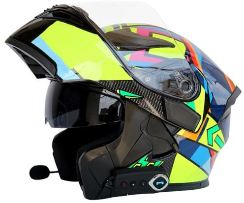 Klapphelm mit Bluetooth Geschlossenen ECE-geprüft, Motorradhelm Bluetooth-Helm mit Anti-Fog-Doppelspiegel, Integralhelm Racing Helm für Damen Herren 54~63CM
