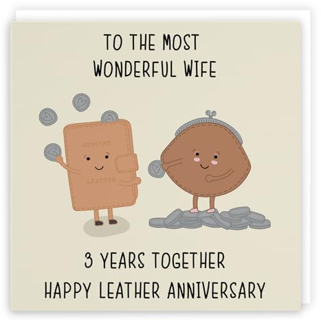 Hunts England - Wife 3rd Anniversary Card - Fun Cute Anniversary Card - 3 Years Together - Happy Leather Anniversary - Iconic Collection