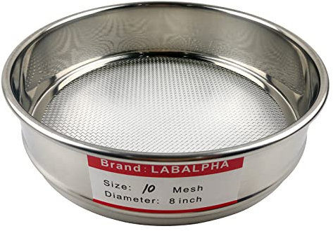 LABALPHA 10 Mesh Lab Sieves, 10 Mesh Test Sieve, 8'' Diameter, 304 Stainless Steel Wire Cloth (2mm)