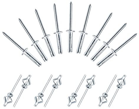 Jersvimc Rivetti pop a tre pieghe da 3/16 x 3/4, rivetti a tripla presa in alluminio massiccio, rivetti a flangia grande, rivetti a testa grande per kayak e barche marine - 50 pezzi