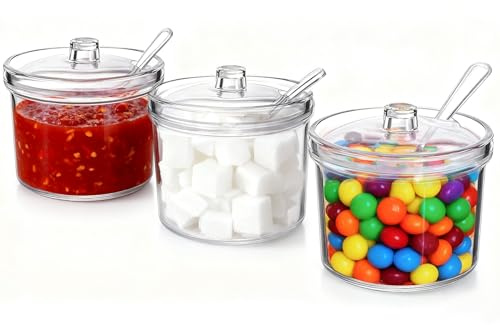 Acrylic Set of 3 Condiment Container Seasoning Box Spice Container with Lids and Spoons for Kithchen Gourmet Organizer for Home