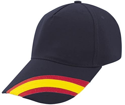 Gorra Bandera de España Regulable Padel Golf Tenis. Gorra 5 Paneles 100% algodón Peinado (Azul Marino)