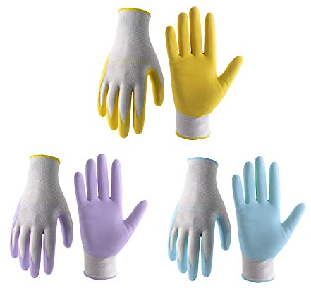 HLDD HANDLANDY Gartenhandschuhe für Damen, Damen Arbeitshandschuhe mit Schaum Nitril Beschichtung, 6 Paar & 3 Paar atmungsaktive Arbeitsschutzhandschuhe Gartenhandschuhe DIY Handschuhe (3 Paar, M)