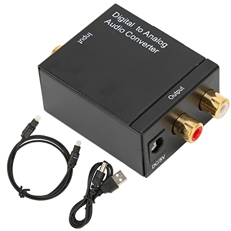 Convertidor de Audio Digital a Analógico, Adaptador Coaxial Óptico 96 KHz con Cable de Fibra, para de Cine en Casa y HD DVD