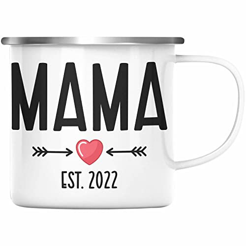 Trendation - Du Wirst Mama 2022 Emaille Tasse Geschenk Schwangerschaft Verkünden Mutter Überraschung Baby Emaille Emaille Tasse Mutter 2022 (Silber)