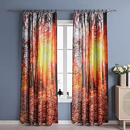 Joyswahl Blickdichter Vorhang mit Wald Druck »Lucas« Wohnzimmer Vorhänge schön Schlaufzimmer Dekoschals mit Kräuselband Rot BxH 140x145cm 1 Stück