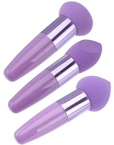 Lurrose 3 Stück Make-Up-Schwamm Beauty Foundation Mischschwamm Mit Griff Kosmetik-Puff-Schwamm Für Puder-Concealer-Schönheitsprodukte (Lila)