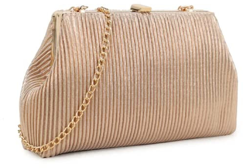 LeahWard Women's Satin Clutch Cross Body Chain Strap Bags (Rose Gold)