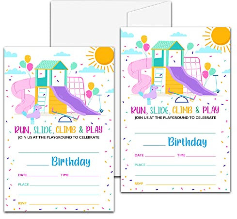 Playground Birthday Party Invitation, Park Themed Fill-In Invites for Teens Boys & Girls, 20 Invitations With Envelopes (4 X 6), Kids Outdoor Party Favors Decorations and Supplies -27