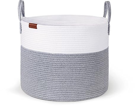 Wintao Storage Basket Extra Large, Woven Washing Basket with Handle Blanket Toy Organiser Grey 50 x 30 cm